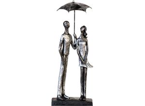 4001250791294 - Dekofigur CASABLANCA BY GILDE Skulptur Umbrella silber Dekofiguren Gr B H T 14 cm x 36 cm x 11 cm silberfarben Deko-Objekte Dekoobjekt Höhe 36 cm antikfinish mit Spruchanhänger Wohnzimmer