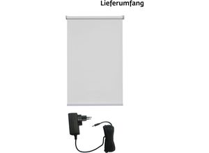 4001442302314 - Elektrisches Rollo New York Rollos Gr 180 cm stufenlos positionierbar Rollo und Ladekabel 120 cm grau (grau weiß) Verdunklungsrollo Verdunkelungsrollos appgesteuert via Bluetooth mit Motor und Akku weißer Fallstab