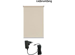 4001442302673 - Elektrisches Rollo Miami Rollos Gr 180 cm stufenlos positionierbar Rollo und Ladekabel 70 cm beige (creme silberfarben) Verdunklungsrollo Verdunkelungsrollos