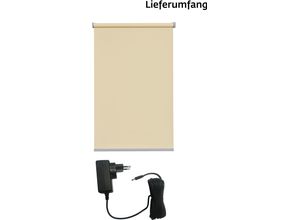 4001442302932 - Elektrisches Rollo Miami Rollos Gr 180 cm stufenlos positionierbar Rollo und Ladekabel 100 cm beige (sand silberfarben) Verdunklungsrollo Verdunkelungsrollos