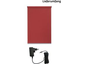 4001442305018 - Elektrisches Rollo New York Rollos Gr 180 cm stufenlos positionierbar Rollo und Ladekabel 110 cm rot (rot weiß) Verdunklungsrollo Verdunkelungsrollos appgesteuert via Bluetooth mit Motor und Akku weißer Fallstab