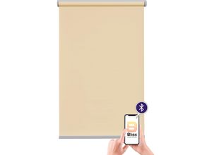 4001442315307 - Elektrisches Rollo Las Vegas Rollos Gr 180 cm stufenlos positionierbar Rollo und Ladekabel 80 cm beige (sand silberfarben) Verdunkelungsrollos appgesteuert via Bluetooth mit Motor und Akku silberner Fallstab