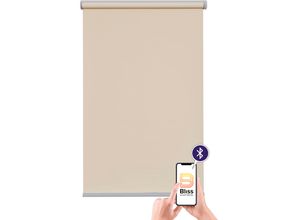 4001442316267 - Elektrisches Rollo Las Vegas Rollos Gr 180 cm stufenlos positionierbar Rollo und Ladekabel 180 cm beige (creme silberfarben) Verdunkelungsrollos appgesteuert via Bluetooth mit Motor und Akku silberner Fallstab