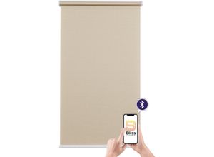 4001442758760 - Elektrisches Rollo Mosaik Rollos Gr 180 cm stufenlos positionierbar Rollo einzeln 70 cm beige (beige weiß) Rollos appgesteuert via Bluetooth mit Akku und Motor weißer Fallstab