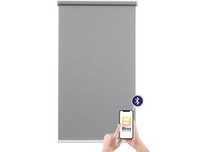 4001442759552 - Elektrisches Rollo Mosaik grau (grau weiß) Rollos 180cm stufenlos positionierbar Rollo und Ladekabel 140cm Polyester Metall Kunststoff appgesteuert via Bluetooth mit Akku und Motor weißer Fallstab B140cm H180cm