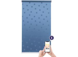 4001442760428 - Elektrisches Rollo Funky Square blau (blau weiß) Rollos 180cm stufenlos positionierbar Rollo einzeln 100cm Polyester Metall Kunststoff appgesteuert via Bluetooth mit Akku und Motor weißer Fallstab B100cm H180cm