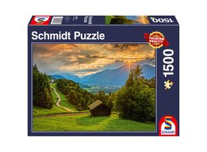 4001504589707 - Schmidt Puzzle 1500 - Sonnenuntergang über dem Bergdorf Wamberg (Puzzle)