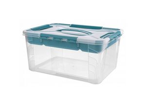 4001515033985 - - Aufbewahrungsbox mit Deckel mit Griff inklusive Organizerschale 39 x 29 x 124 cm 10 l Hubert+Hilda Transparent Aqua Blau