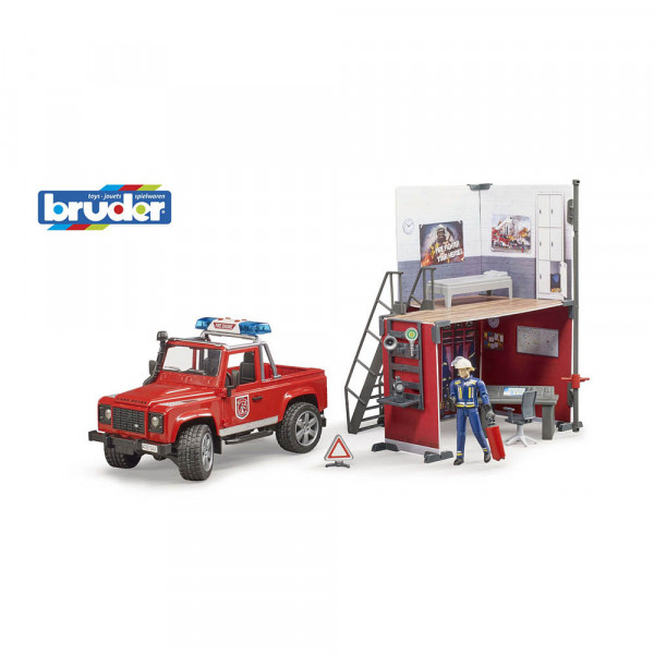 4001702627010 - bruder bworld Feuerwehrstation mit Land Rover Defender 62701 Zubehörset für Spielzeugautos