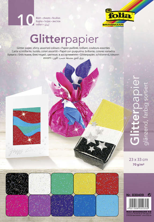 4001868002362 - Glitterpapier 70 g qm 230 x 330 mm farbig sortiert