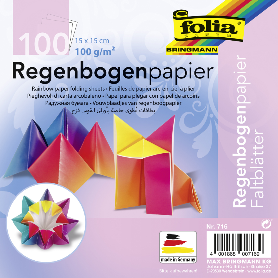 4001868007169 - Regenbogen-Faltblätter 150 x 150 mm 100 g qm