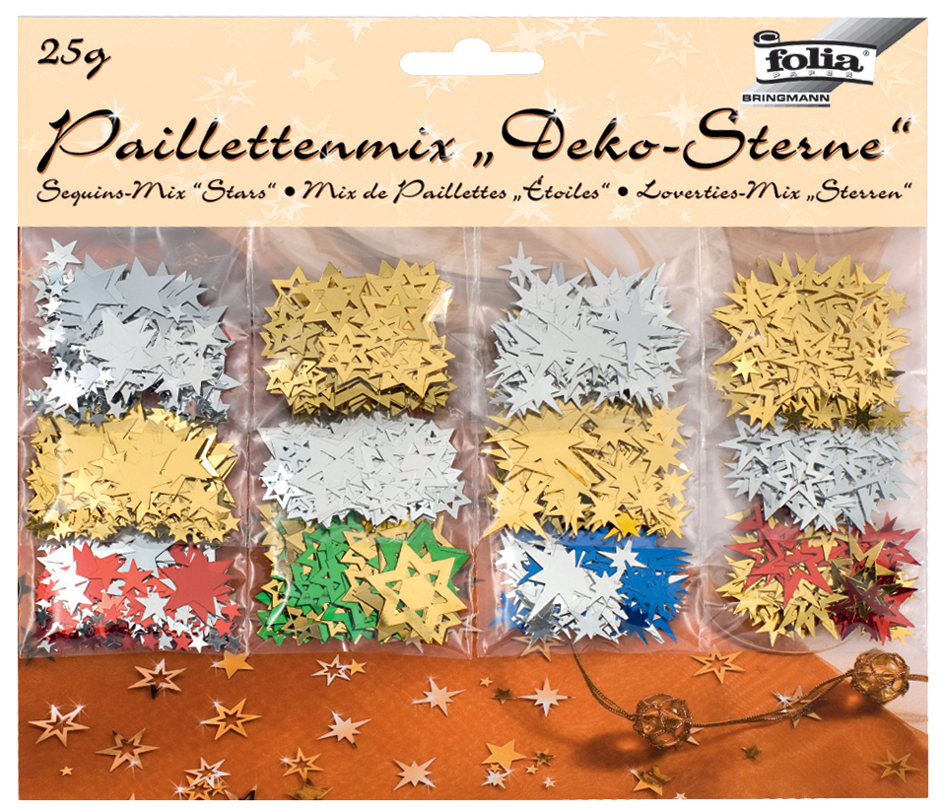 4001868025033 - Paillettenmix Streuschmuck Deko-Sterne sortiert