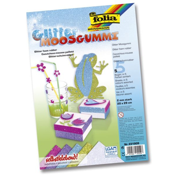 4001868055528 - Bastelmoosgummi 20x29cm 2mm stark Glitterfarben sortiert 231909 5 Stück