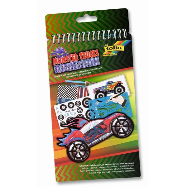 4001868064445 - Schablonen-Buch MONSTER TRUCKS 9-teilig in bunt