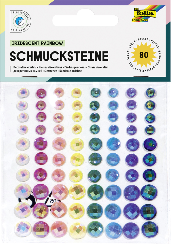 4001868067996 - Folia - 12308 - deko schmucksteine iridescent rainbow selbstklebend 80 stück mit diamantschliff - ideal zum verzieren und dekor