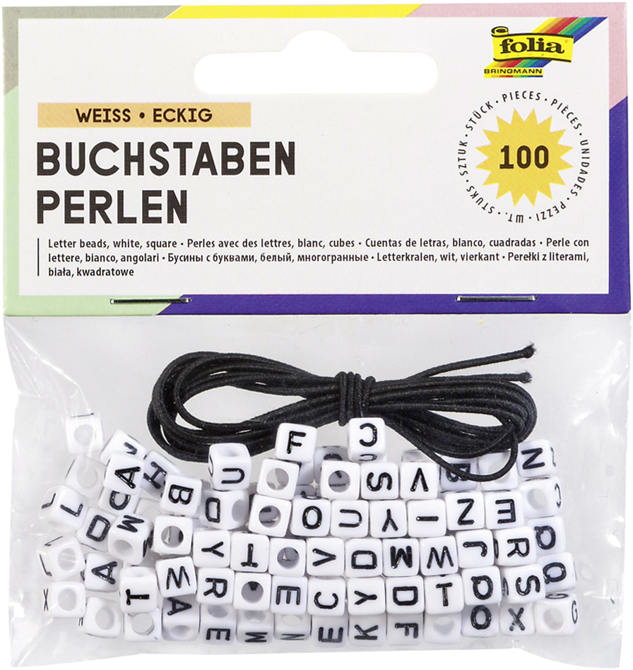 4001868070422 - Buchstaben-Perlen eckig 100 Stück weiß