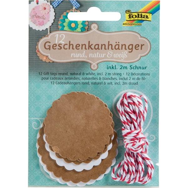 4001868073720 - Geschenkanhänger NATUR&WEISS rund in zwei Größen inkl 2m Schnurr 4001868073720 12 Stück