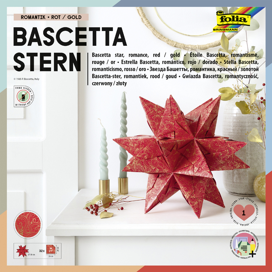 4001868087796 - Faltblätter Bascetta-Stern Winterornament rot gold