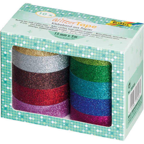 4001868089165 - Deko-Klebeband 15 mm  x 5 m glitter gold silber braun rot lila pink blau türkis grün hellgrün 