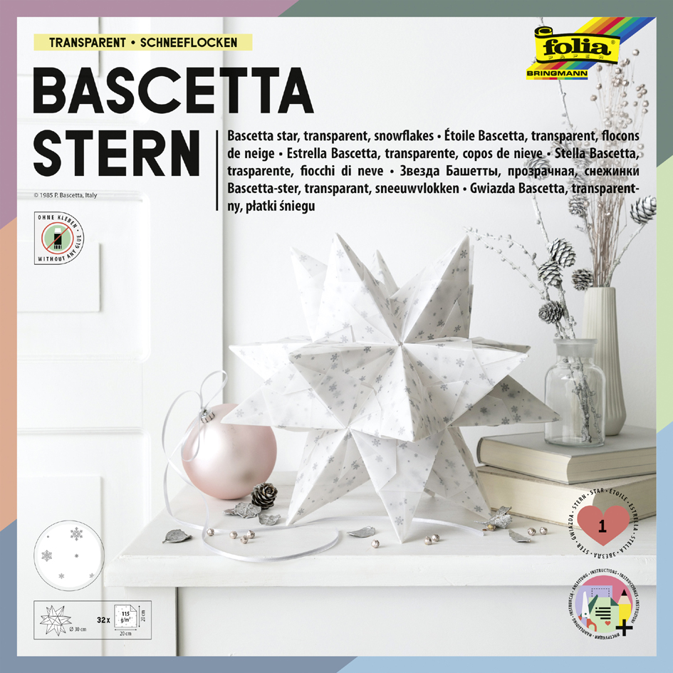 4001868101560 - Transparentpapier-Faltblätter Bascetta-Stern Schneeflocken 15 x 15 cm 32 Blatt