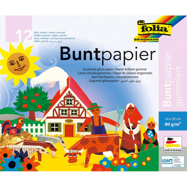 4001868107005 - Buntpapier gummiert farbsortiert 80 g qm 4001868107005 folia 700 12 Blatt