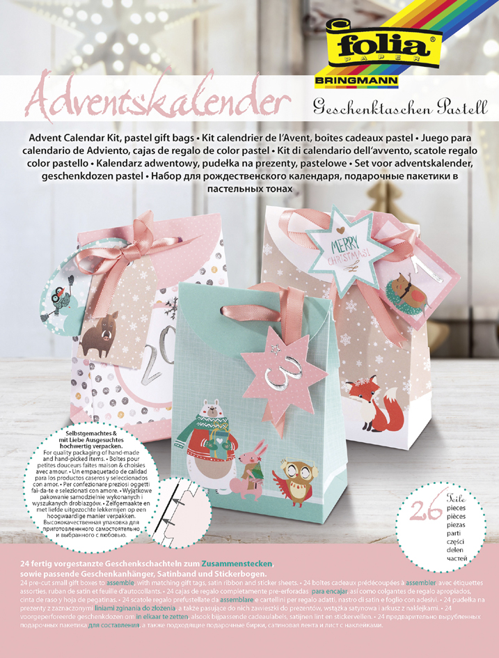 4001868110432 - Folia Adventskalender Geschenktaschen Pastell 26-teilig