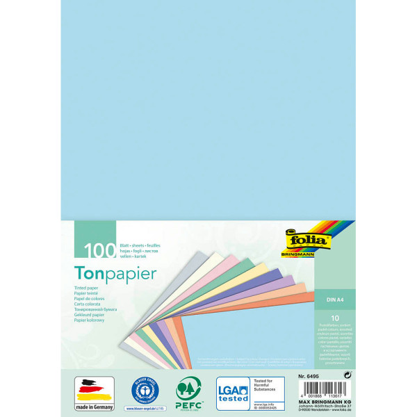 4001868113617 - Folia Pastel DIN A4 Bastelpapier Farbig sortiert Recycled 130 g m2 100 Blatt