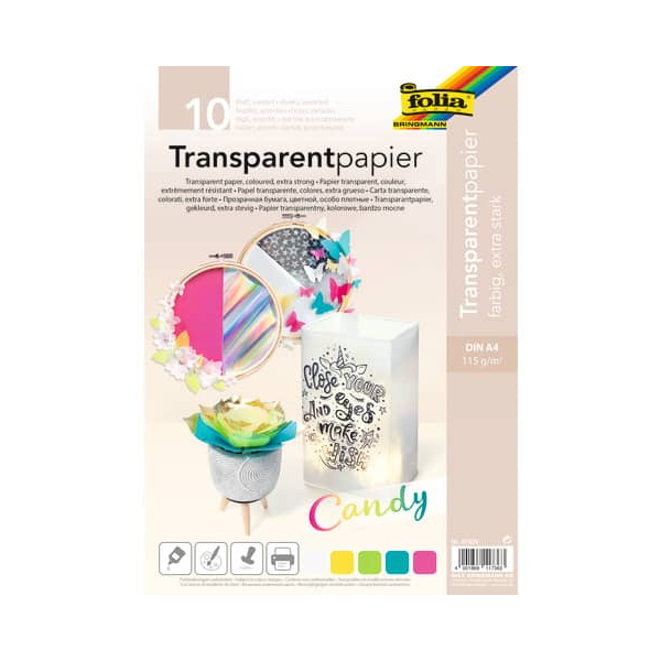 4001868117363 - Folia Bastelpapier Farbig Sortiert Transparentpapier 115 g m2 87429 10 Stück