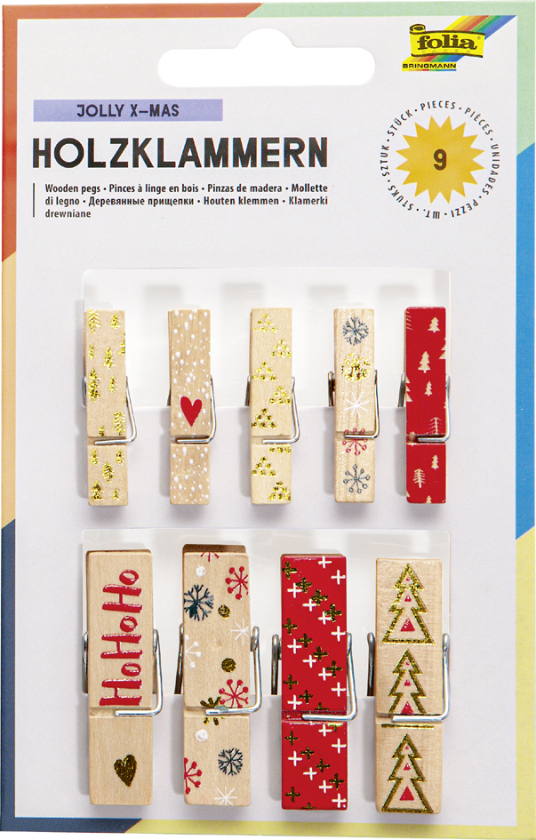 4001868119480 - Folia Holzklammern Xmas I in Natur - 9 Stück