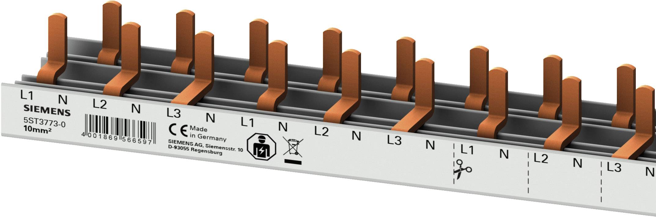 4001869566597 - 5ST37730 Sammelschiene Anzahl Reihen 3 10 mm² 63 A 230 V Leiter-Typ = L L L N 1 St