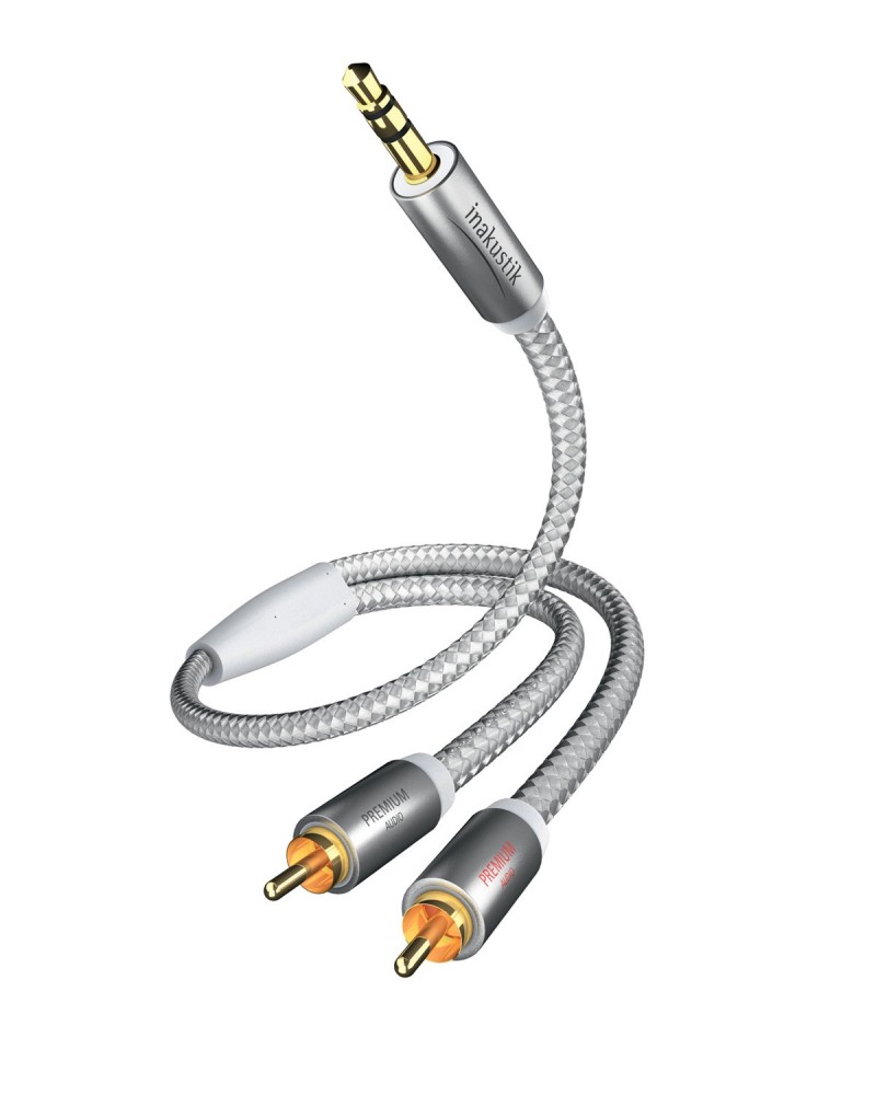 4001985507900 - in-akustik Premium MP3 Audio Cable - Audiokabel - RCA x 2 männlich zu Stereo Mini-Klinkenstecker männlich - 5 m - Doppelisolierung - weiß Silber