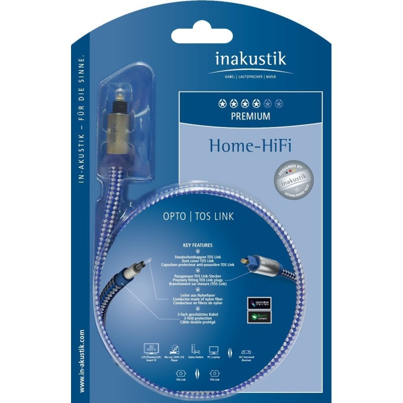 4001985507986 - in-akustik Premium Optical Cable - Digitales Audio-Kabel (optisch) - TOSLINK männlich zu TOSLINK männlich - 3 m - Blau Silber