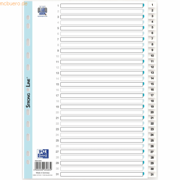 4002030034839 - Kunststoffregister 400013948 1-31 A4 015mm weiße Taben 31-teil