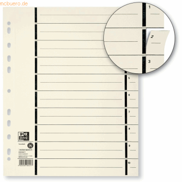 4002030064577 - OXFORD Trennblätter 6457 DIN A4+ Chamois 10-teilig Perforiert Kraftkarton 1 bis 10 100 Stück