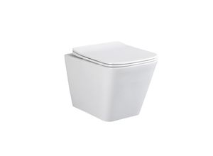 4002071273679 - Hänge WC Set Aliki Square – Spülrandloses Hygienisches Wand-WC Tiefspüler aus Hochwertiger Sanitärkeramik in Weiß Kompakt Modern inkl Soft-Close WC-Sitz