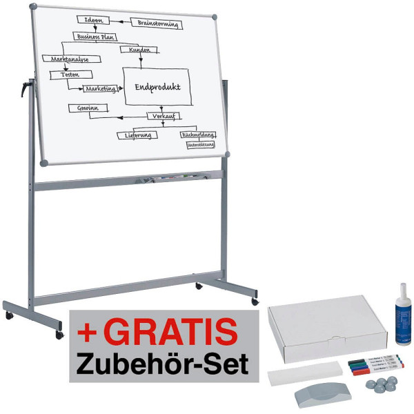 4002390023894 - Whiteboard MAULpro Mobil 120 x 100cm kunststoffbeschichtet Aluminiumrahmen drehbar beidseitig 4002390023894 Maul