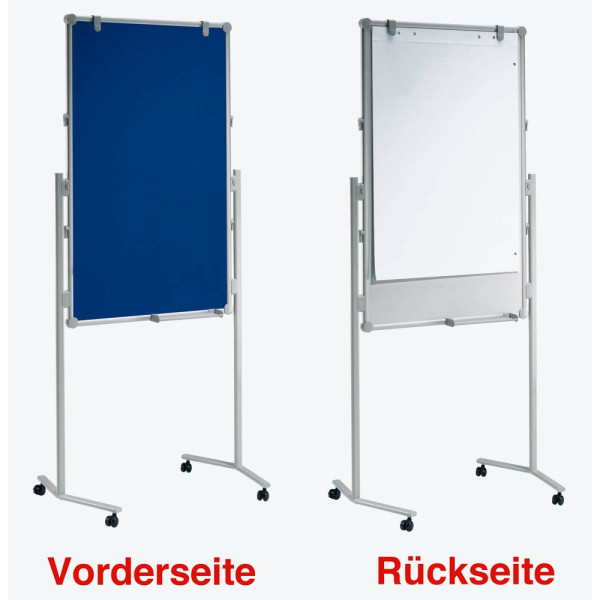 4002390024310 - Moderationstafel Pro 638 09 82 75x120cm Textil + Whiteboard (beidseitig) pinnbar beschreibbar magnetisch mit Rollen blau 