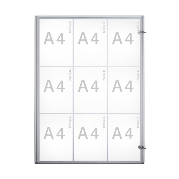 4002390058858 - MAULextraslim Abschließbarer Schaukasten Magnetisch 9 x A4 Zum Hängen Innen 71 (B) x 951 (H) cm Silber