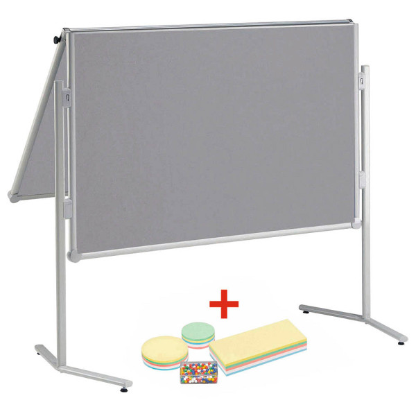 4002390060066 - AKTION MAUL Moderationswand professionell klappbar 1200 x 1500 cm grau + GRATIS Moderations-Starter-Set bestehend aus je 120 Moderationskarten Ø 95 cm Ø 135 cm 95 x 200 cm 200 Signal-Nadeln