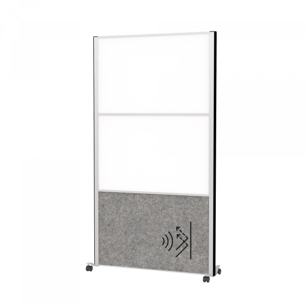 4002390090001 - MAUL Stellwandsystem MAULconnecto 1x Akustikvlies dunkel 2x Whiteboard Klettverbindung auf Rollen H 1800 x B 1000 mm silber