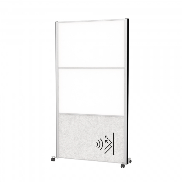 4002390090025 - MAUL Stellwandsystem MAULconnecto 1x Akustikvlies hell 2x Whiteboard Klettverbindung auf Rollen H 1800 x B 1000 mm silber