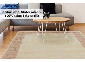 4002398102621 - Wollteppich LUXOR LIVING Adour Teppiche Gr B L 60 cm x 90 cm 18 mm 1 St beige (creme) Fransenteppich Esszimmerteppiche reine Wolle handgeknüpft mit Bordüre und Fransen Wohnzimmer