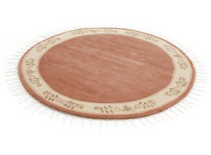 4002398103130 - Wollteppich LUXOR LIVING Adour Teppiche Gr Ø 150 cm 18 mm 1 St rosa (altrosa) Fransenteppich Esszimmerteppiche reine Wolle handgeknüpft mit Bordüre und Fransen Wohnzimmer