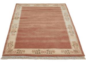 4002398103192 - Wollteppich LUXOR LIVING Adour Teppiche Gr B L 60 cm x 90 cm 18 mm 1 St rosa (altrosa) Fransenteppich Esszimmerteppiche reine Wolle handgeknüpft mit Bordüre und Fransen Wohnzimmer