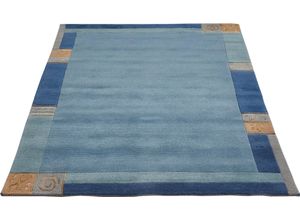 4002398153166 - Wollteppich LUXOR LIVING India Teppiche Gr B L 90 cm x 160 cm 20 mm 1 St blau Designer-Teppich Knüpfteppich Schurwollteppich Teppich Esszimmerteppiche Teppiche reine Wolle handgeknüpft mit Bordüre auch als Läufer