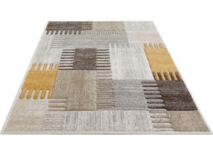 4002398415608 - Teppich LUXOR LIVING Toronto Teppiche Gr B L 120 cm x 170 cm 12 mm 1 St gelb (gelbgrau) Esszimmerteppiche Kurzflor modernes Patchwork-Design Hoch-Tief Struktur Wohnzimmer