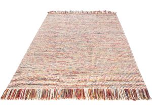 4002398875556 - Wollteppich LUXOR LIVING Lasse Teppiche Gr B L 160 cm x 230 cm 18 mm 1 St bunt (multi) Fransenteppich Esszimmerteppiche Handweb Teppich reine Wolle handgewebt meliert mit Fransen