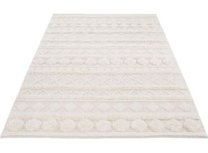 4002398889614 - Wollteppich LUXOR LIVING Hägga Teppiche Gr B L 130 cm x 190 cm 15 mm 1 St beige (creme) Esszimmerteppiche Handweb Teppich reine Wolle handgewebt Hoch-Tief Struktur