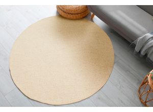 4002398906427 - Wollteppich LUXOR LIVING Sheffield Teppiche Gr Ø 150 cm 5 mm 1 St beige (creme) Esszimmerteppiche reine Wolle Schurwolle melierte Berber-Optik