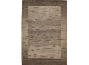 4002398926647 - Wollteppich LUXOR LIVING Lineo Teppiche Gr B L 70 cm x 140 cm 14 mm 1 St braun (hellbraun) Schurwollteppiche Nepalteppich reine Wolle handgeknüpft mit Bordüre